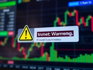 An urgent warning sign on a digital screen, representing Upbit and Bithumb's crypto investment warning for Boundless ZKC token holders.