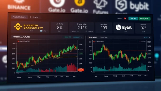 Dashboard showing BTC perpetual futures long/short ratio across top crypto futures exchanges, indicating current Bitcoin trading sentiment.