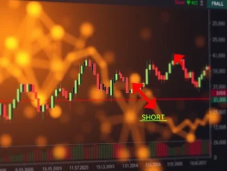 A digital chart illustrating BTC perpetual futures long/short ratios, conveying a slight short position advantage in Bitcoin market sentiment.