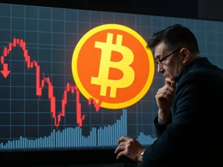 A digital chart showing a significant BTC price drop below $107,000, conveying market concern.