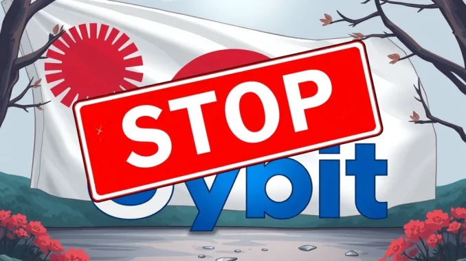A visual representation of Bybit Japan halting new sign-ups, symbolizing compliance with new FSA crypto regulations.