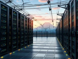 Bitcoin mining rigs from Canaan integrated into a Japanese power grid for enhanced grid stability and efficient renewable energy use.