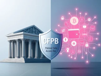 CFPB shield protecting digital wallets and consumer data from bank fees, symbolizing the fight for crypto innovation.