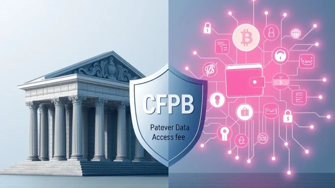CFPB shield protecting digital wallets and consumer data from bank fees, symbolizing the fight for crypto innovation.