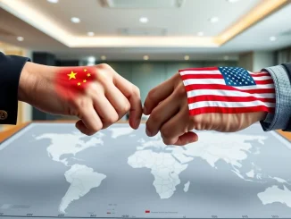 Diplomats representing China and the US discussing **China US trade** relations, symbolizing efforts to resolve escalating tensions.