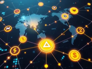 Visualizing the Circle Arc blockchain testnet, connecting global financial institutions for efficient, stablecoin-optimized transactions.