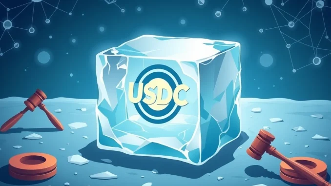 Digital assets frozen by a US court order, symbolizing the Circle USDC freeze from the Multichain hack.