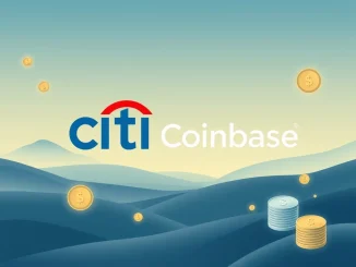 Citigroup and Coinbase logos symbolizing their partnership to provide a stablecoin payment service, enhancing institutional crypto adoption.