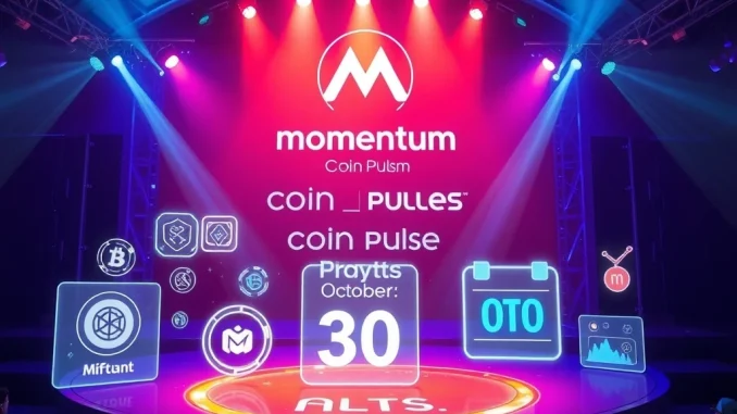 Exclusive: Coin Pulse AMA with Momentum Promises Epic Crypto Giveaways Coin Pulse AMA event graphic featuring Momentum's logo, highlighting exciting crypto giveaways and NFT rewards for participants.