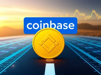 The Coinbase and Binance Coin (BNB) logos together on a digital roadmap, representing Coinbase BNB's potential future listing and market impact.