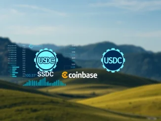 Digital interface showing Coinbase Business facilitating secure USDC payments between companies, highlighting efficiency and innovation.