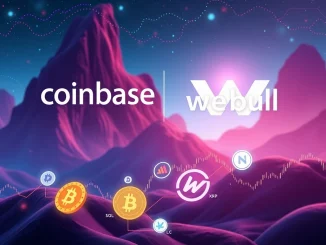 Visualizing the Coinbase and Webull partnership, symbolizing new Coinbase futures trading opportunities for altcoins.