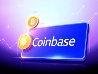 Coinbase listing announcement with APR and MET crypto symbols, signifying new investment opportunities on the platform.