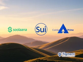 Digital assets representing Solana, Sui, and Avalanche tokens being staked within the Coinbase Prime platform, symbolizing the expanded Coinbase Prime staking partnership with Figment.