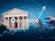 A financial chart showing the attractive upside for Coinbase stock after JPMorgan's positive stock analysis.