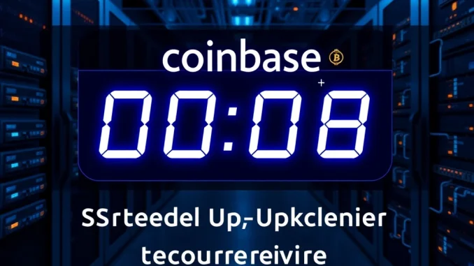A digital clock counting down to the Coinbase upgrade, symbolizing temporary crypto trading suspension and scheduled maintenance.