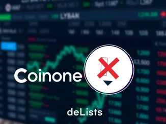 Coinone delists LBR announcement with Lybra Finance (LBR) token icon and a red delisting symbol, signifying its removal from the exchange.