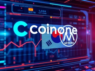 Coinone exchange interface displaying Meteora MET token details, signifying a new crypto listing.