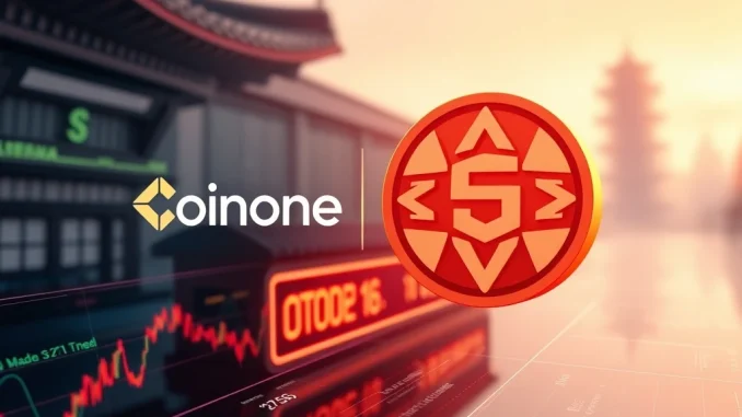 Coinone exchange logo and Syndicate (SYND) token symbol indicating a new listing, representing expanded crypto trading opportunities.