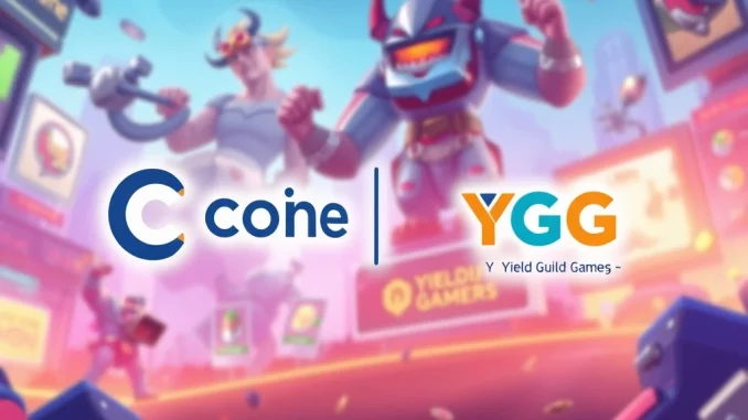 Coinone logo and Yield Guild Games (YGG) logo symbolizing the new **Coinone YGG listing** for Korean traders.