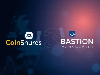 CoinShares and Bastion Asset Management logos merging, symbolizing a strategic acquisition to boost crypto investment strategies.