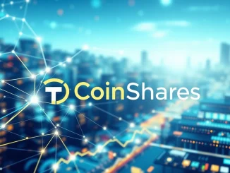 CoinShares logo beside a digital representation of TON blockchain and staking, symbolizing the new TON staking ETP.