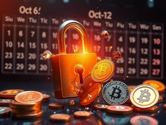 Visualizing crucial token unlocks impacting the crypto market, featuring ATH and APT coins breaking free from chains.