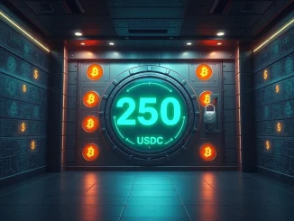 Digital representation of 250 million USDC minted within a secure treasury, symbolizing a significant stablecoin event and its market impact.