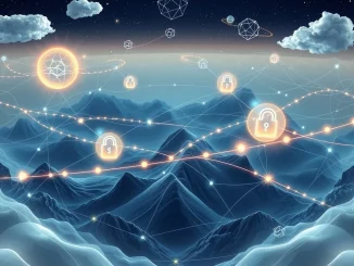 Abstract visualization of crypto custody evolving into secure digital financial infrastructure, facilitating institutional participation.