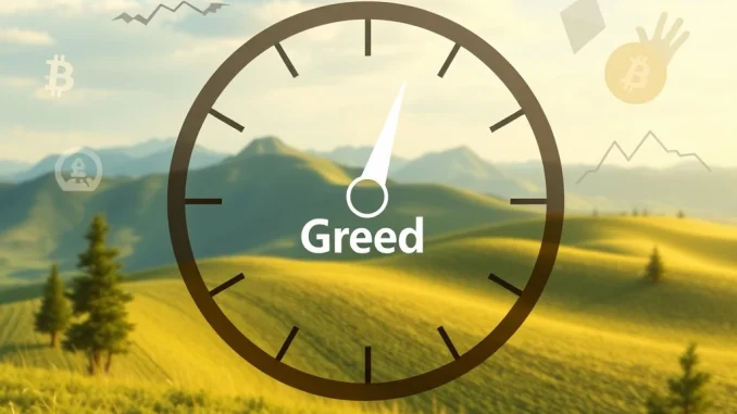 A visual representation of the Crypto Fear & Greed Index, showing a dial moving from extreme greed towards fear, reflecting a shift in market sentiment.
