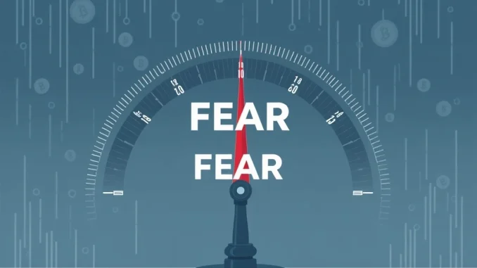 A gauge showing the **Crypto Fear & Greed Index** plummeting into the red 'extreme fear' zone, reflecting current market sentiment.