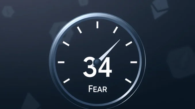 Crypto Fear & Greed Index Plunges: Unpacking Market Uncertainty A visual representation of the Crypto Fear & Greed Index showing a reading of 34, indicating prevalent crypto market fear.