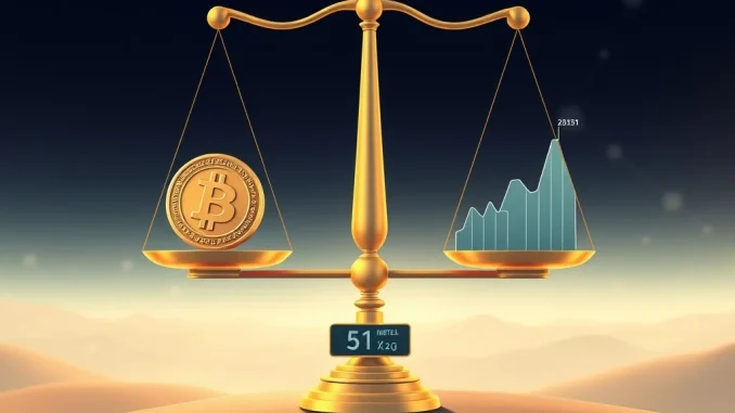 A balanced scale symbolizing the **Crypto Fear & Greed Index** at 51, reflecting neutral market sentiment in cryptocurrency.