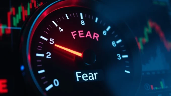 A digital display of the Crypto Fear & Greed Index pointing to 28, illustrating deep crypto market fear and uncertainty for investor sentiment crypto.