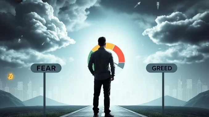 A visual representation of the Crypto Fear & Greed Index, showing a low reading indicating extreme fear in the cryptocurrency market.