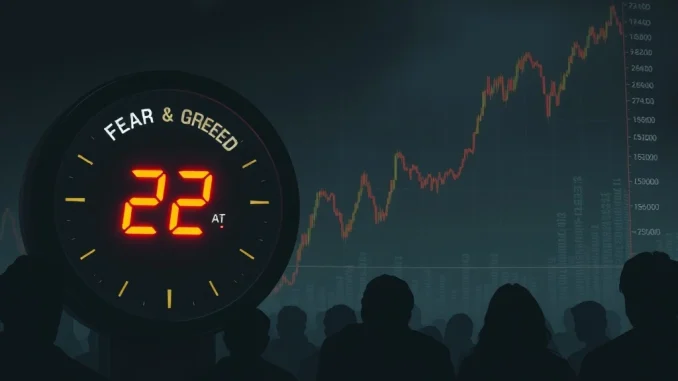 Crypto Fear & Greed Index Plunges to 22: Unpacking Extreme Market Panic A visual representation of the Crypto Fear & Greed Index at 22, conveying extreme fear among investors.