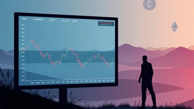 A visual representation of the Crypto Fear & Greed Index dropping, conveying investor fear in the cryptocurrency market.