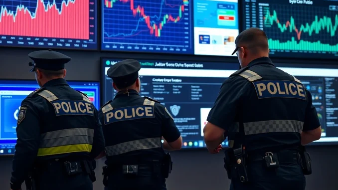 London police arresting suspects linked to a crypto fraud scheme, highlighting efforts against digital financial crime.