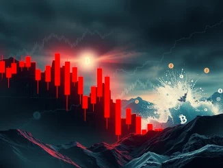 A red downward-trending chart illustrating significant crypto liquidations and market volatility.