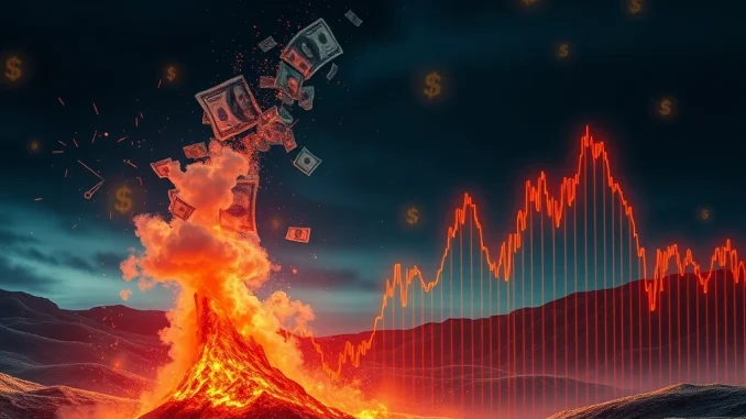 A red downward arrow on a digital chart, symbolizing the rapid crypto futures liquidation and significant crypto market volatility.