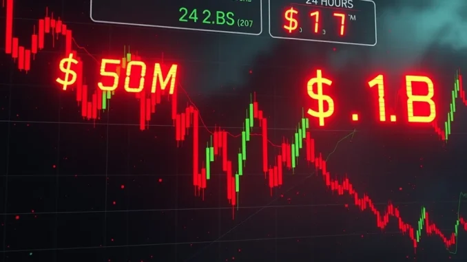 A digital chart showing significant red drops, symbolizing a major crypto futures liquidation event and high market volatility.