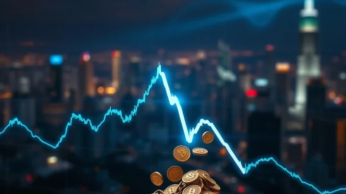 A red candlestick chart dramatically falling, symbolizing the recent **crypto futures liquidation** and market volatility.