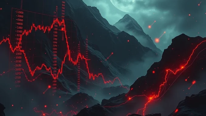 Crypto Futures Liquidations: $158 Million Vanishes in an Hour, Triggering Market Jitters A volatile cryptocurrency market chart depicting sharp declines and significant crypto futures liquidations.
