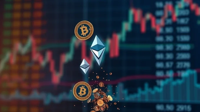 A volatile chart displaying a sudden drop, symbolizing significant crypto futures liquidation across major exchanges.