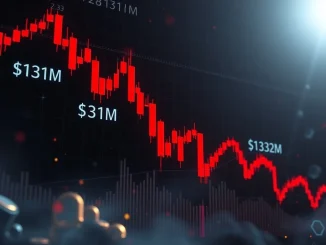 A sharp decline on a cryptocurrency chart, illustrating the significant **crypto futures liquidation** events and market volatility.