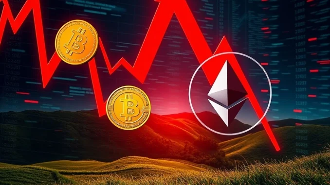 Massive Crypto Futures Liquidation: Over $1.1 Billion Wiped Out in 24 Hours A volatile cryptocurrency chart with red candles showing a significant crypto futures liquidation event.