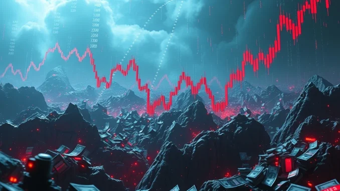 Chart displaying a sharp decline in cryptocurrency prices, symbolizing the massive crypto futures liquidations and market volatility.