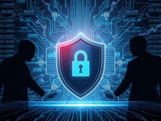 A digital shield protects a blockchain network, symbolizing reduced crypto hacking losses and improved digital asset security in September.