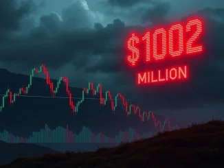 Visualizing urgent crypto liquidations: a chart showing a sharp market downturn, representing $102 million in futures wiped out.