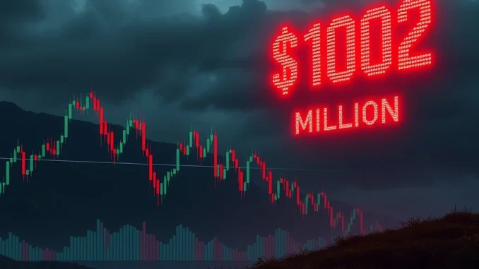 Urgent Crypto Liquidations: $102 Million Futures Wipeout Rocks Markets Visualizing urgent crypto liquidations: a chart showing a sharp market downturn, representing $102 million in futures wiped out.